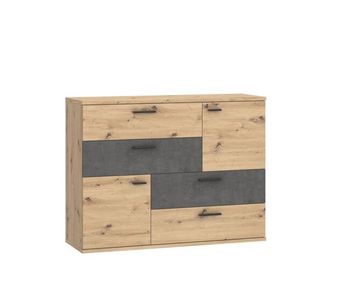 Aparador con 2 puertas y 4 cajones skive roble y negro - conforama