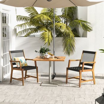 Conjunto De 2 Sillas De Comedor De Madera Acacia Con Cuerda Resistente Al Clima Y Reposabrazos Natural 64 X 57 X 90 Cm