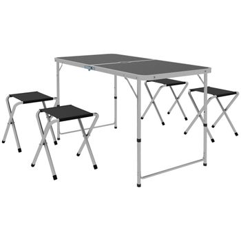Outsunny Mesa de Camping Plegable Tipo Maletín con 4 Taburetes plegables Mesa 120x60x55-70 cm y Taburetes 33x28x37 cm Negro   Aosom España