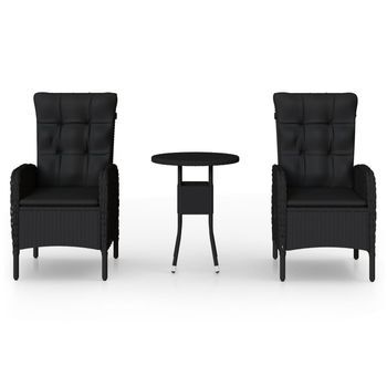 Juego De Bistró Para Jardín 3 Uds | Conjunto De Mesa Y Sillas Ratán Sintético Negro
