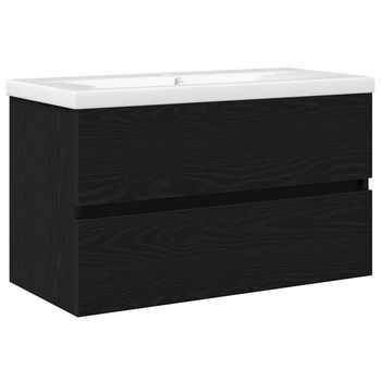 Gabinete De Lavabo Para Baño Roble Negro 80 X 39 X 62 Cm Vidaxl