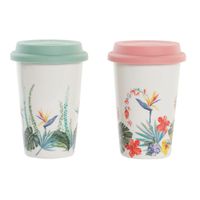 set de 2 mugs de porcelana con tapa de silicona 400 ml