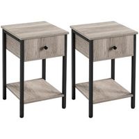 2pcs mesitas de noche de madera con cajon vintage 40x40x61cm gris