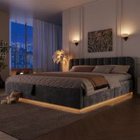 cama tapizada 180x200 cm con arcon hidraulico somier de laminas y luz led