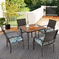 conjunto comedor jardin 4 sillas ratan cojines mesa cuadrada agujero sombrilla