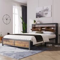 cama de metal 140 x 200 cm con cabecero con almacenaje - estilo industrial - negro