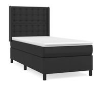 cama box spring con colchon cuero sintetico negro 90x190 cm botones