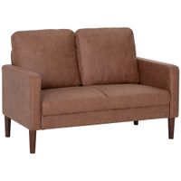 homcom sofa de 2 plazas tapizado en microfibra con patas de madera reposabrazos 130x78x85 cm marron