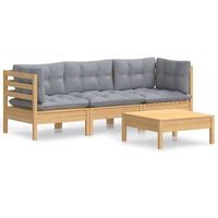 conjunto de muebles de jardin 4 uds  mesa y sillas y cojines madera de pino