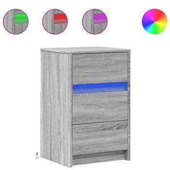 Mesita De Noche Con Luces Led Madera De Ingeniería Gris Sonoma Vidaxl