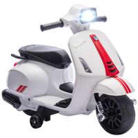 aiyaplay moto electrica para ninos de 2-6 anos con bateria 6v faro bocina y ruedas auxiliares blanco
