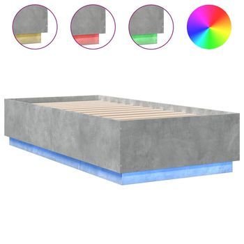 Cama Para Adulto | Cama Individual | Estructura Cama Con Luces Led Madera Gris Hormigón 100x200 Cm