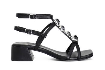 sandalias de piel con pedrería y motivo 