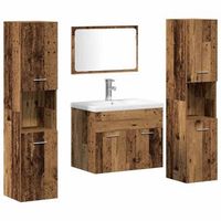 juego de muebles de bano  armario de bano con puerta 4 piezas madera envejecida