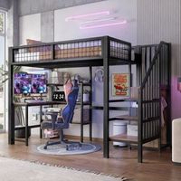 cama alta de 90 x 200 cm con escritorio inferior y armario integrado