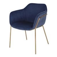 silla de terciopelo azul oscuro con patas de metal dorado