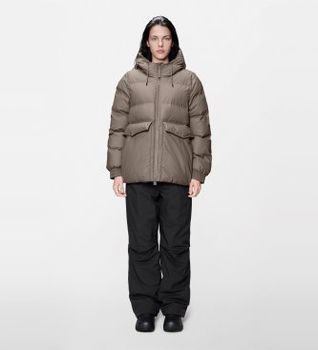 Rains para mujer. 16980 Chaqueta Alta A-Line Puffer marrón (M), Casual, Gris, Poliuretano