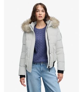 Superdry para mujer. W5012135A Cazadora bomber Everest Ella gris (L), Casual, Poliéster