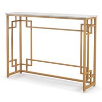 costway mesa consola estrecha con tapa de marmol mesa auxiliar con dispositivo antivuelco para sala de estar entrada 110 x 30 x 81 cm blanco