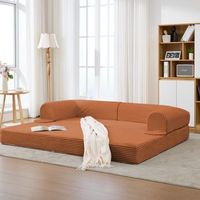 divan-cama doble convertible de 2 plazas en tela acanalada futon bajo ahorrador de espacio para salon apartamento y habitacion de invitados