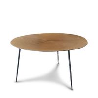 mesa de centro de metal y madera de color marron