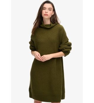 Superdry para mujer. W8011763A Vestido Chunky verde (S), Casual, Acrílico, Manga larga