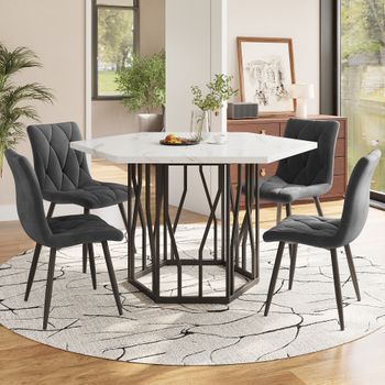 Conjunto De Mesa Y Sillas - Comedor - Mdf Y Acero - Negro Y Gris (115.5x100x75cm)