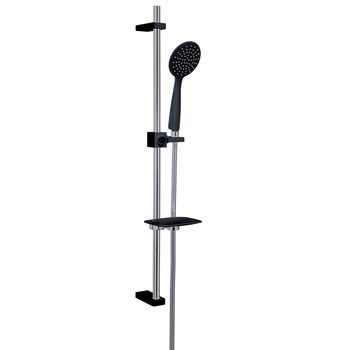 Barra Deslizante Ajustable Para Ducha Negro Y Cromo Con Jabonera
