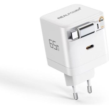 Cargador USB RealPower GaN 65W 2 Puertos USB-C Blanco