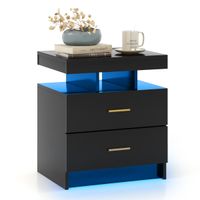 costway mesita de noche led con 2 cajones mesa auxiliar moderna con modo de luz ajustable y control remoto 50 x 40 x 58 cm