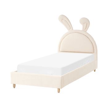 Cama Con Somier Moderna Tapizado De Terciopelo Infantil Somier De Láminas Beige 90 X 200 Cm Lallias