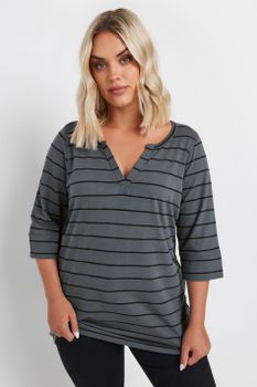 Yours Camiseta Gris De Algodón Con Rayas, Mujer Curvy Y Tallas Grandes, Yours