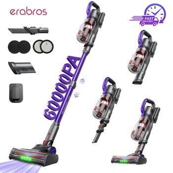Aspiradora Inalámbrica Erabros EV3, Succión de 60Kpa, 60 Minutos de Autonomía, 3 Modos, Aspiradora de Mano Ultraligera, Batería Extraíble