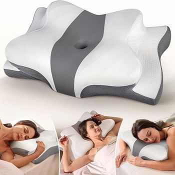 Almohada Cervical De Espuma Viscoelástica Con Forma De Mariposa, De Recuperación Lenta, Transpirable Y Que Proporciona Comodidad A La Columna Cervical.