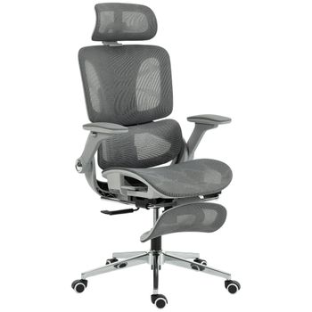 HOMCOM Silla de Oficina Ergonómica con Reposabrazos 4D Reposacabezas y Profundidad d'Asiento Ajustables Malla Gris