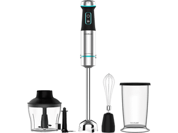 Batidora de mano - Cecotec Power TitanBlack 1200 XL Cream&Crush Ultra, W, Pie XL, 4 cuchillas titanio negro, Turbo, 3 accesorios, Negro