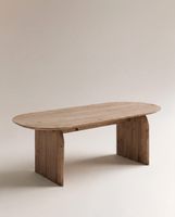 mesa de comedor ovalada de madera maciza en tono envejecido 180x752cm