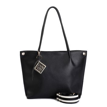 bolso shopping de material granulado y bandolera de cinta extraíble black
