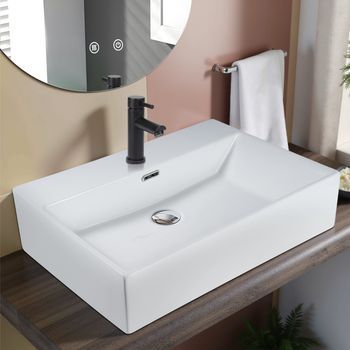 Lavabo De Encimera Nettlife, Lavabo De Cerámica Blanca Para Baño - Lavabo Cuadrado 60*42cm