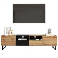 mueble tv moderno negro y madera 190 cm con 2 puertas y 2 cajones mdf resistente