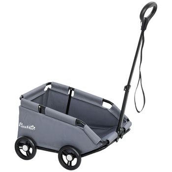 PawHut Poussette para perro, carrito para perro pequeño plegable con 4 ruedas y manillar ajustable 53 x 45 x 28 cm gris