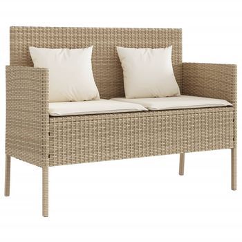 Banco De Jardín | Banco De Exterior | Silla De Jardín Con Cojines Ratán Sintético Beige