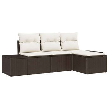 Conjunto De Sofá De Jardín 4 Piezas | Mueble De Jardín Marrón Y Crema Ratán Sintético