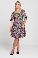 limited collection vestido mini negro de flores con manga angel mujer curvy y tallas grandes limited collection