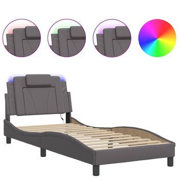 Cama Para Adulto | Cama Individual | Estructura De Cama Con Luces Led Cuero Sintético Gris 80x200 Cm