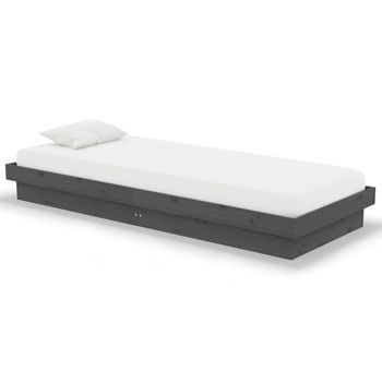 Cama Individual | Cama Para Adultos | Estructura De Cama Individual Madera Maciza Gris 2ft6 75x190 Cm