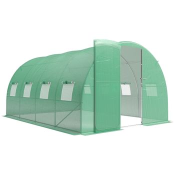 Outsunny Invernadero túnel de jardín 12 m², invernadero túnel 295x400x200cm puerta y 8 ventanas, cubierta PE 140 g/m² verde   Aosom España