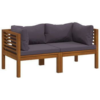 Sofá De Jardín De 2 Plazas | Sofá De Exterior Con Cojín Madera Maciza De Acacia