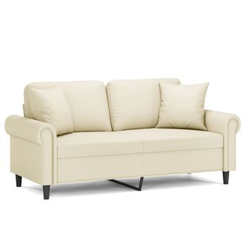 Sofá De 2 Plazas | Sofá De Salón | Sofá De Descanso Con Cojines Cuero Sintético Color Crema 140 Cm