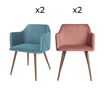 Pack de 4 sillas de terciopelo azul y rosa